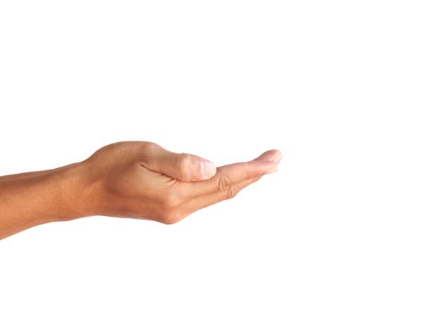 istock The man's hands open and stretched forward with two hands. On a white background business concept. 2153037726