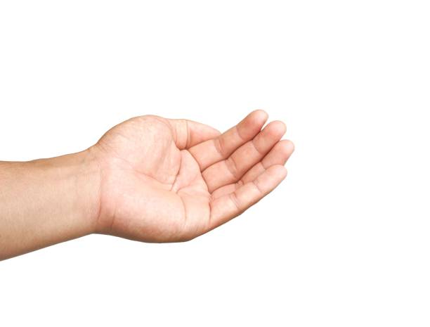 istock The man's hand open and stretched forward. It makes your hands look like they're holding something. Or filtering something or holding something isolated on white background business concept. 2153037745