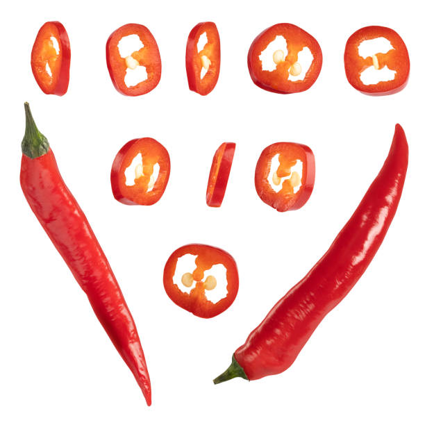 set of sliced red hot chili peppers