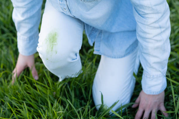 istock Close up dirty grass stains on clothes. 2153038963