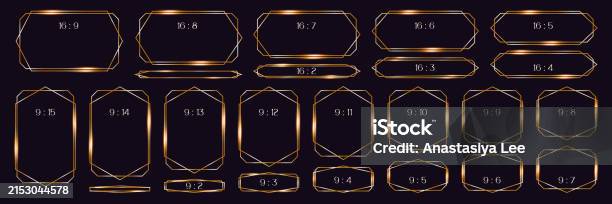 Photo Formats Rectangular Set Gold Line Frames Rectangular Shape Thin Luxury Borders In Art Deco ...