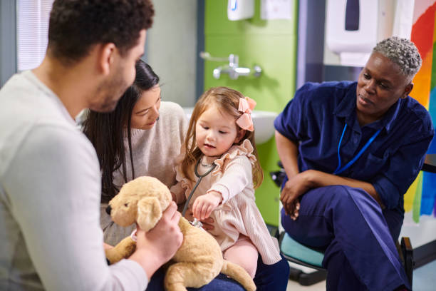 istock little patient uses the stethoscope on her toy 2153050383