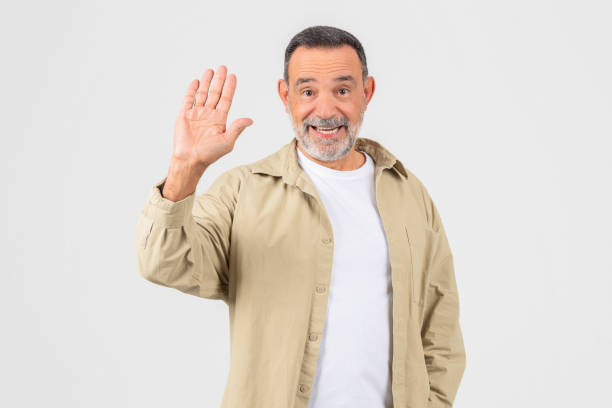 istock Man Raising Hand in the Air On White 2153052385