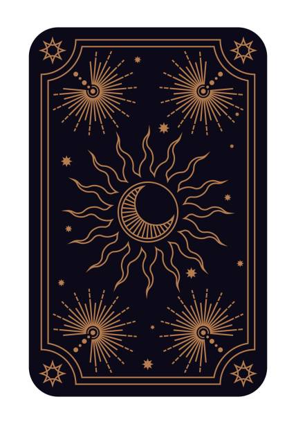 istock Mystical Sun and Crescent Moon Drawing, Tarot Card Background, Magic Illustration 2153052717