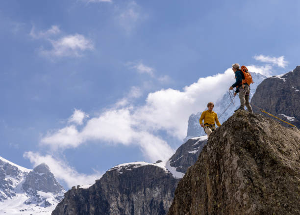 istock Aerial view of mountain climbers climbing 2153052982