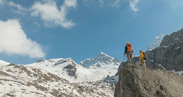 istock Aerial view of mountain climbers on mountain summit 2153052988