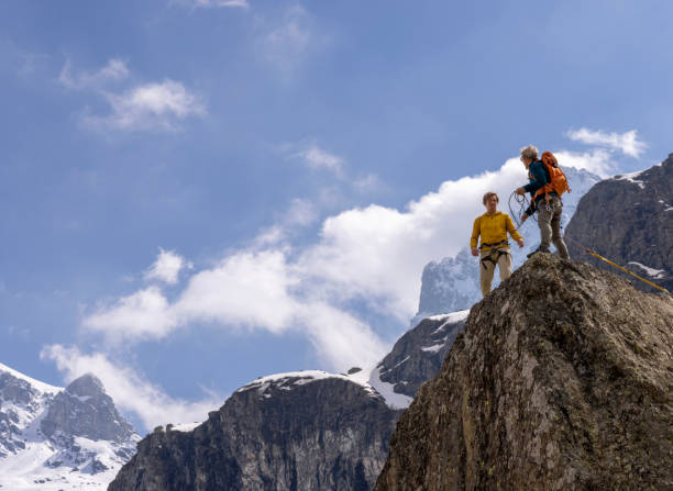 istock Aerial view of mountain climbers climbing 2153053016