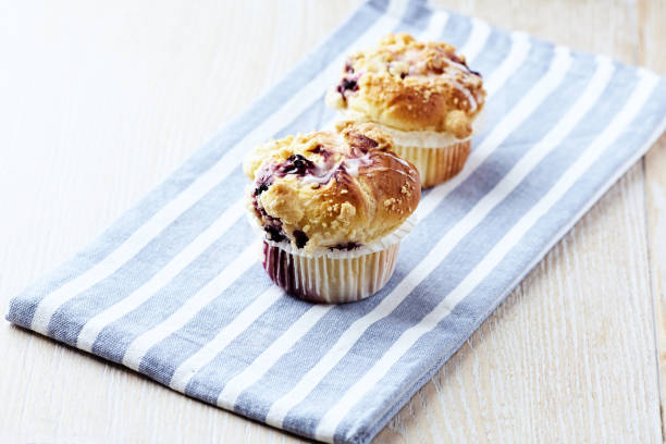 istock Muffins on bright wooden background. Close up. Copy space. 2153056772