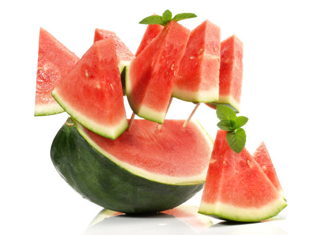 istock Watermelon Fruit Slices on Sticks - White Background 2153058387