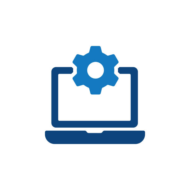 illustrations, cliparts, dessins animés et icônes de laptop setting icon. solid icon that can be applied anywhere, simple, pixel perfect and modern style. - logiciel informatique