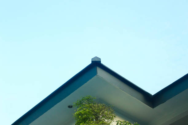 one corner of the building with a blue sky background