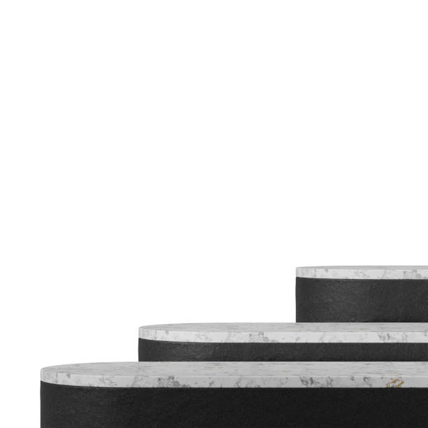 istock black ceramics 3d render image, transparent background of white marble curved podium in square 2153073391