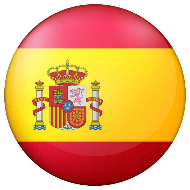 istock Glass light ball with flag of Spain. Round sphere, template icon. Spanish national symbol. Glossy realistic ball, 3D abstract vector illustration highlighted on a white background. Big bubble 2153077991