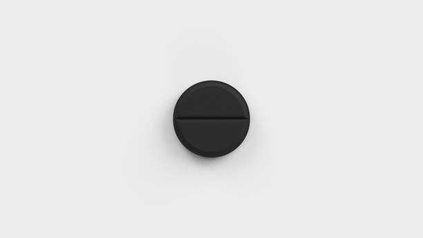 istock Black single pill isolated on a white background. Tablet, pill capsule top view, flat lay. 3d render illustration 2153079422