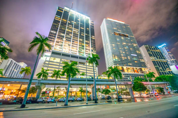 istock Downtown Miami buildings and skyscrapers at night from Biscayne Boulevard 2153082449