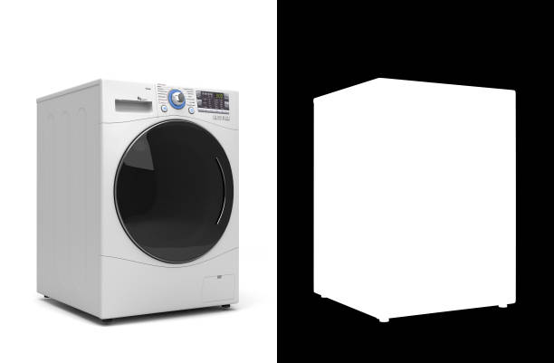 istock New Washing machine prespective right view 3D render on white with alpha 2153088826