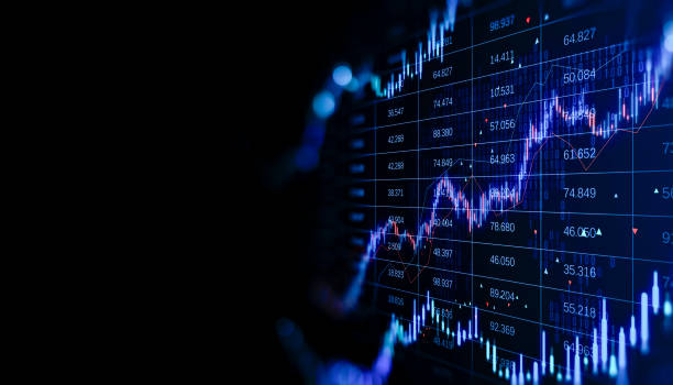 istock Creative candlestick forex chart with index on dark background with mock up place. Trade, finance and stock exchange concept. 3D Rendering. 2153088906