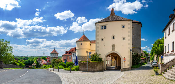 Old town fortifications with Falterturm at Dettelbach on Main river at Lower Franconia, Bavaria, Germany