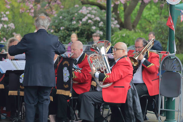 Somerville, MA, US-May 13, 2018: Local music festival, Porchfest attracts crowds to neighborhoods all over town to listen to local music.