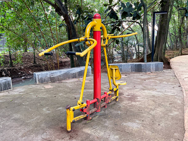 istock Outdoor colorful chest press machine 2153095295