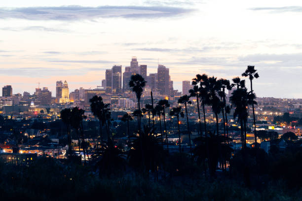 istock Downtown Los Angeles skyscrapers at dusk 2153104910