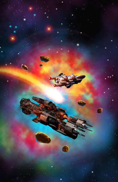 istock spaceships in the nebula with asteroids and stars, 3d illustration 2153105218