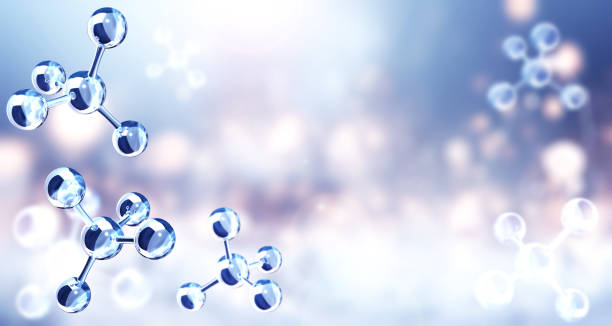 istock Horizontal banner with model of abstract molecular structure. Background of blue color with glass atom model. Copy space for your text. 3d render 2153109568