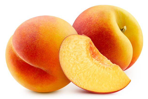 istock Juicy peach isolated on the white background 2153111154