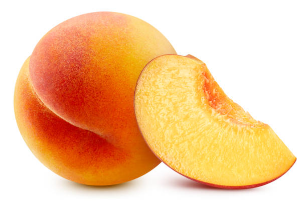 istock Juicy peach isolated on the white background 2153112004