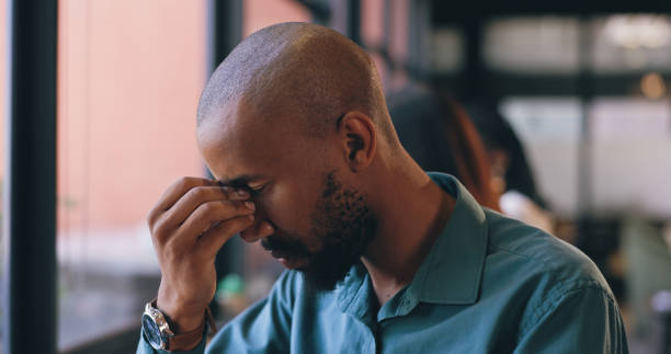 istock Man, stress and headache for remote work, burnout and creative worker with deadline, writers block or mistake. Frustrated, overworked and articles for submission, anxious and employee in coffee shop 2153118317
