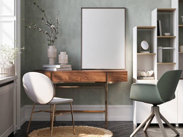 Poster frame mockup in modern home interior background.