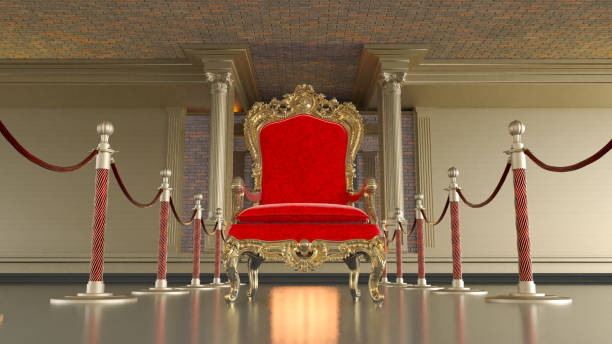 istock red Red royal king armchair on a columns background, Vip concept 2153120655