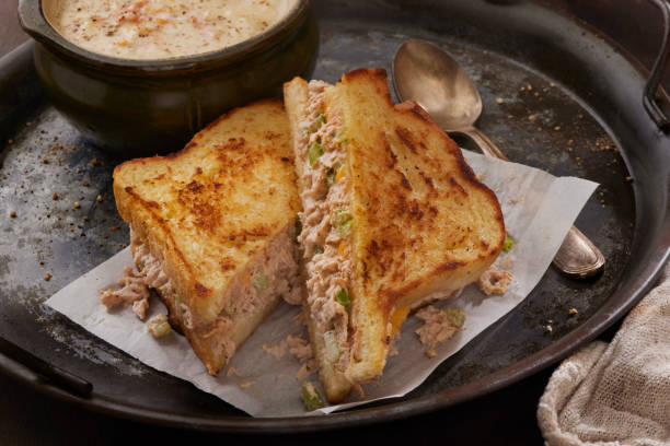 istock Tuna Melt Grilled Cheese Sandwich with Clam Chowder 2153121145