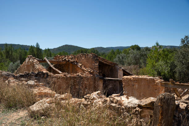 istock destroyed abandoned village hut with a sloping roof in a field 2153128550