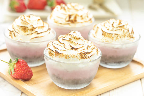 Mini brownie and strawberry baked Alaska