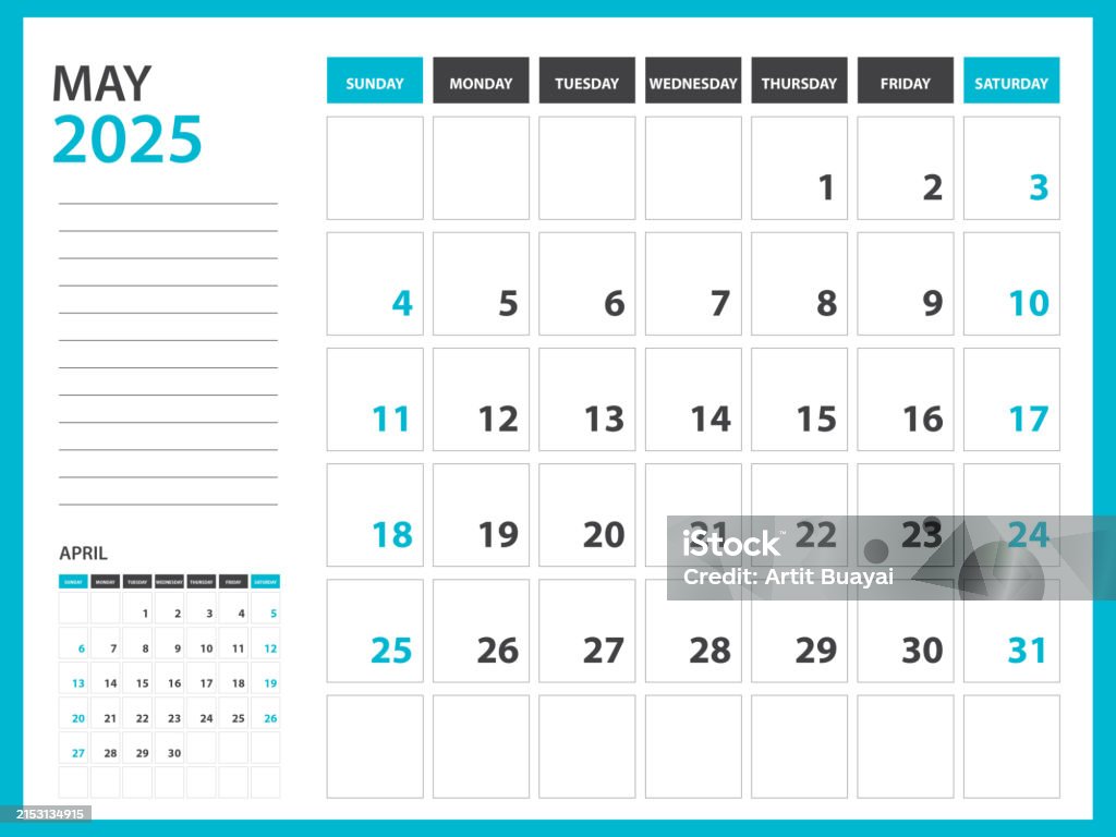 Template Kalender Bulanan Untuk Tahun 2025 Mei 2025 Tahun Hari Kerja