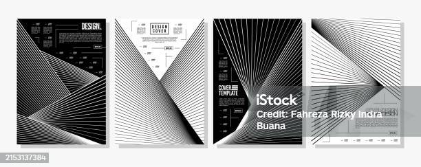 Black And White Sharp Straight Motion Line Abstract Cover Set Stock ...