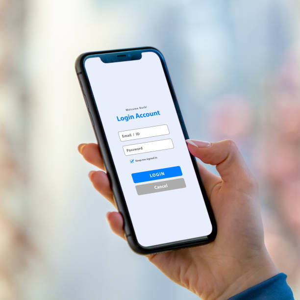 istock Login Account mobile app screen on cell phone 2153141475