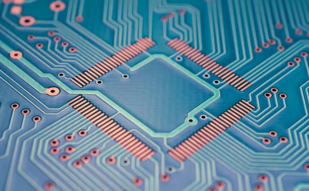istock blue printed circuit. layout of tracks. 2153142991