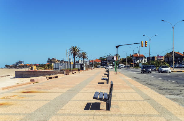 City beach of Montevideo, Uruguay. seascape Ocean coast. Uruguay Montevideo South America.