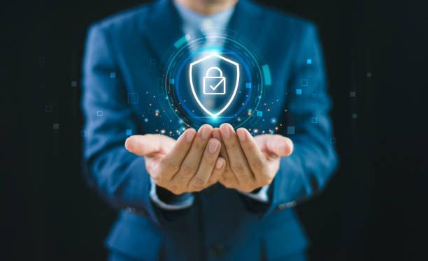 istock Cyber security privacy concept to protect data information. Lock icon and internet network secure technology. Businessman show person data info protection on smartphone, virtual screen network tech 2153161131