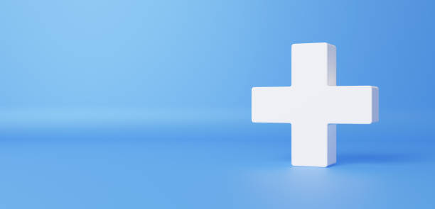istock 3D Illustration.White cross on blue background.Copy space. (horizontal) 2153161671
