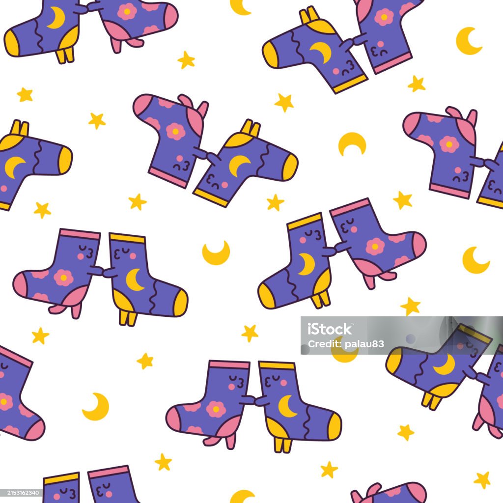 Socks Animada Cute Kawaii Socks Cartoon Character With Different Textures Seamless ...