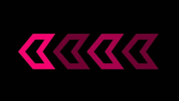 Red bright neon left abstract directional icon. neon light arrows.