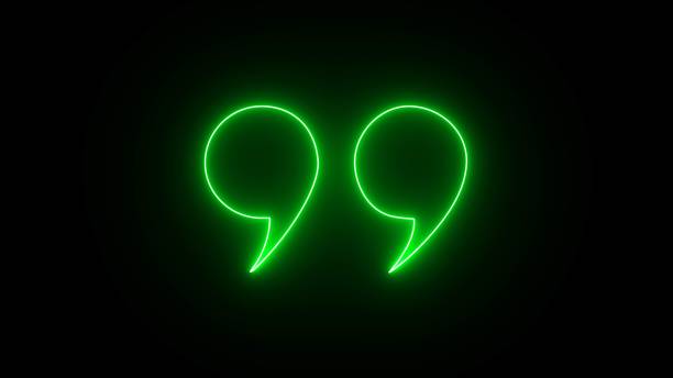 Quote marks. Glowing neon Quotation marks on black background. neon Quote marks comma.