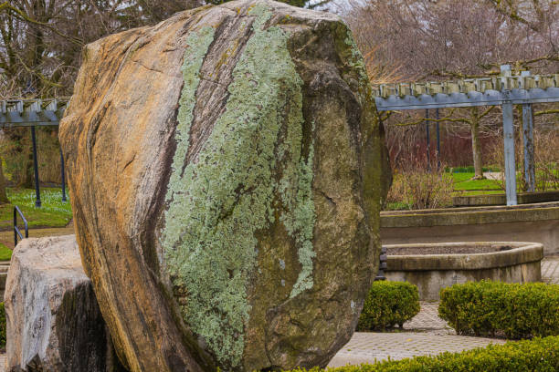 A large rock in one of the gardens at Rosetta McCLain Gardens.