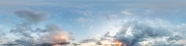 istock Sunset sky panorama with bright glowing pink Cumulus clouds. HDR 360 seamless spherical panorama. Full zenith or sky dome for 3D visualization, sky replacement for aerial drone panoramas. 2153172695