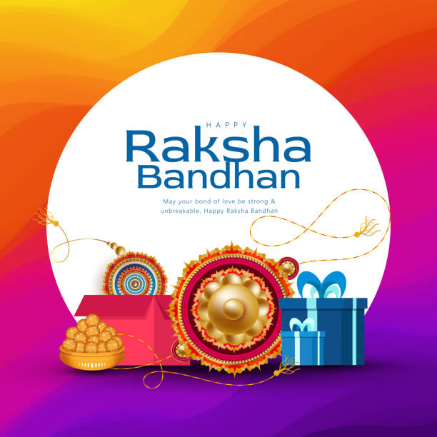 Raksha Bandhan Festival Background with Decorated Indian Rakhi Raksha bandhan, traditional bracelet of love brothers and sisters indian festival stock illustration Raksha Bandhan 2024 stock illustrations