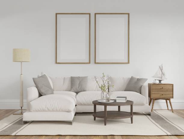 istock Frame mockup, interior frame, poster wood frame element and living room cozy in empty picture interior sofa and table wooden floor There in illustration 3d rendering. 2153178674