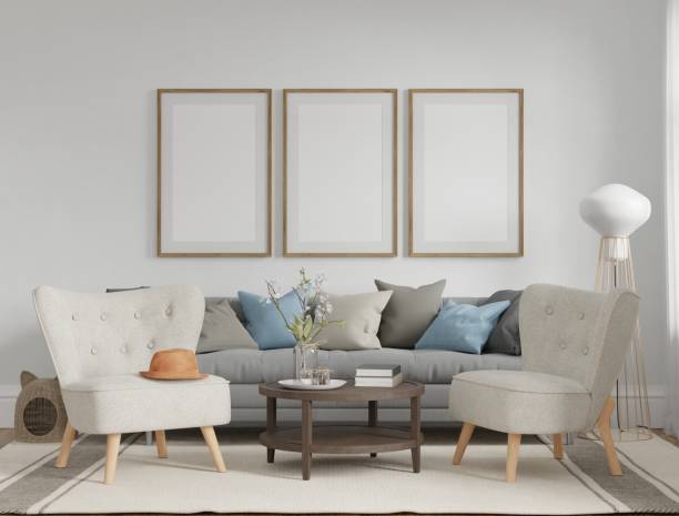 istock frame mockup poster in home living room design, element interior 3d rendering. 2153178682